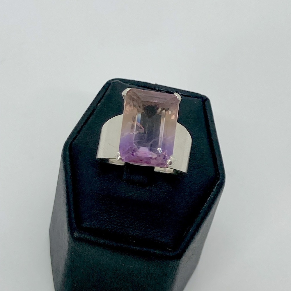 Vtg Sterling Ametrine Purple Peach Ombré Stone Wide Band Cocktail Ring Sz 8